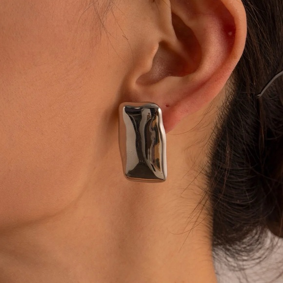 Jewelry - Large Rectangle Stud Earrings - Silver
